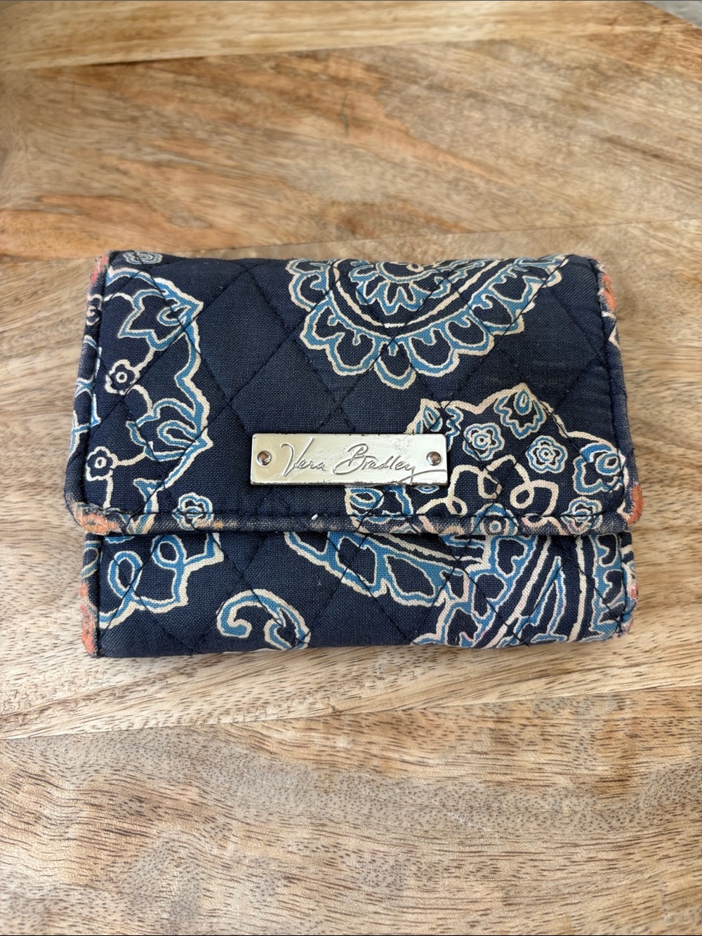Retired Vera Bradley Navy Paisley Quilted Card Wallet